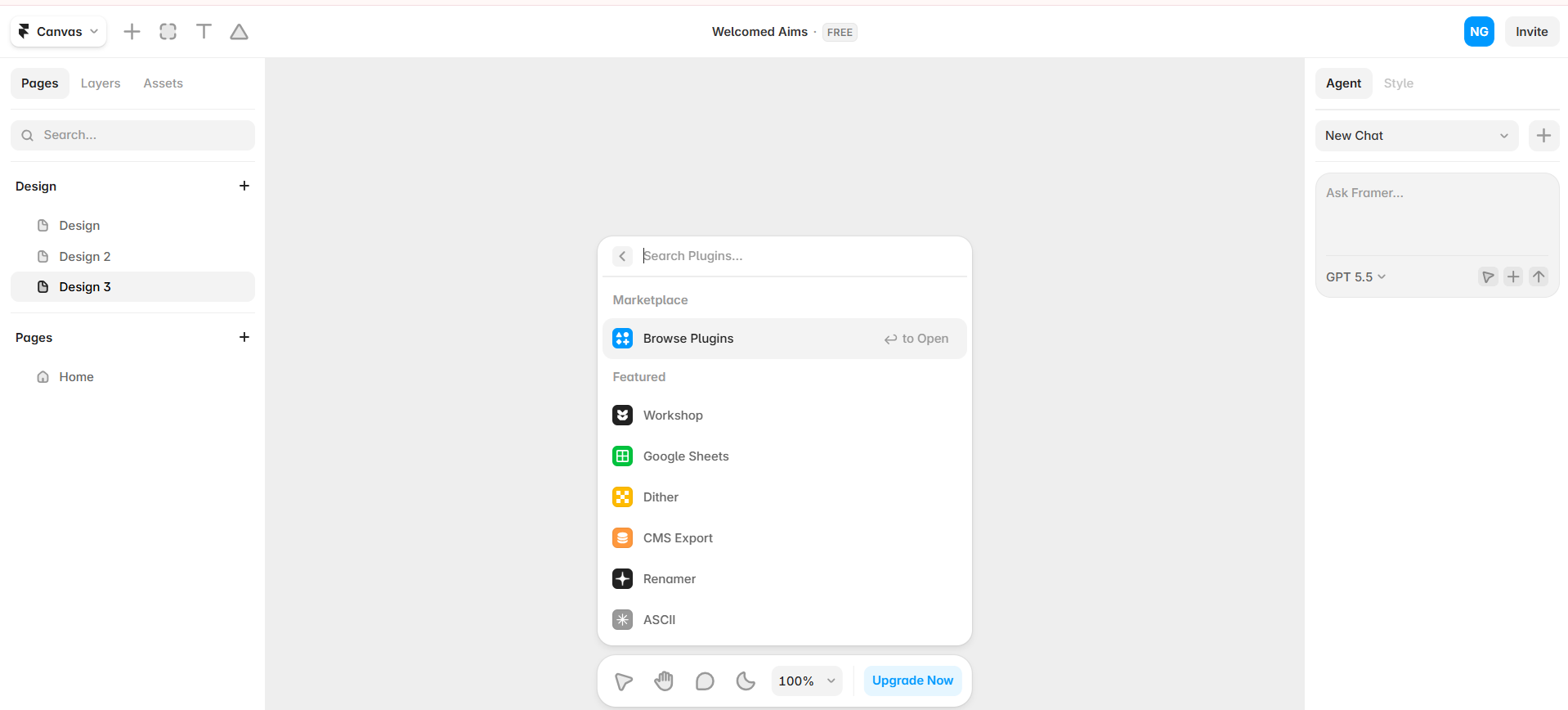 Searching for the FeCommerce plugin in the Framer Marketplace