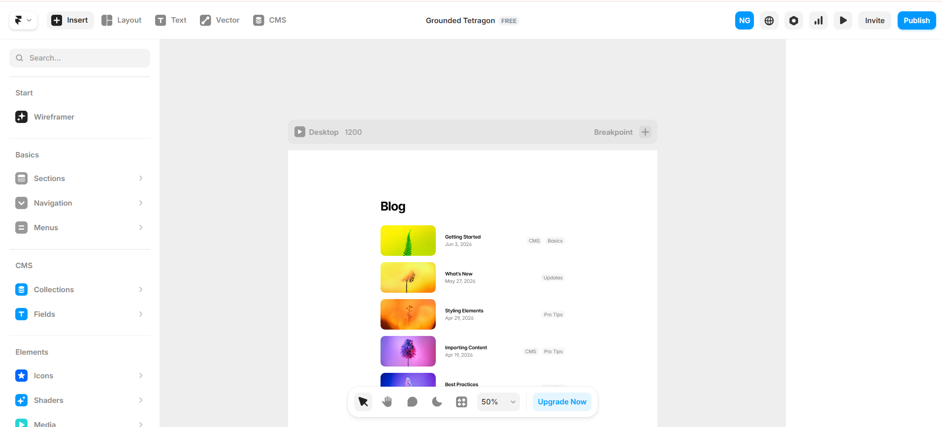 Adding sections in Framer via Insert and Sections
